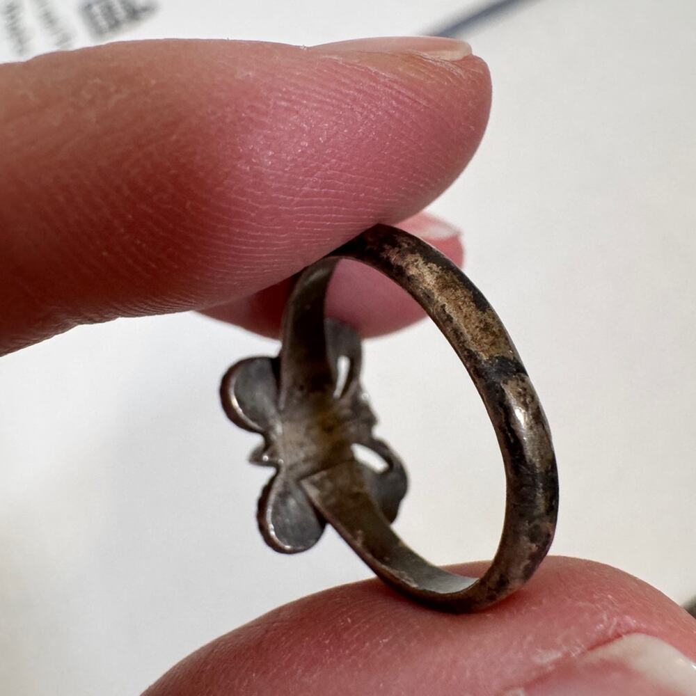 Vintage Native American Silver Turquoise Inlay Butterly Ring Womens 7.5 Estate - Picture 6 of 9